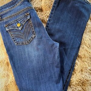 Seven7 Women's Boot Cut Jeans in Dark Blue Denim Rocker Slim Boot